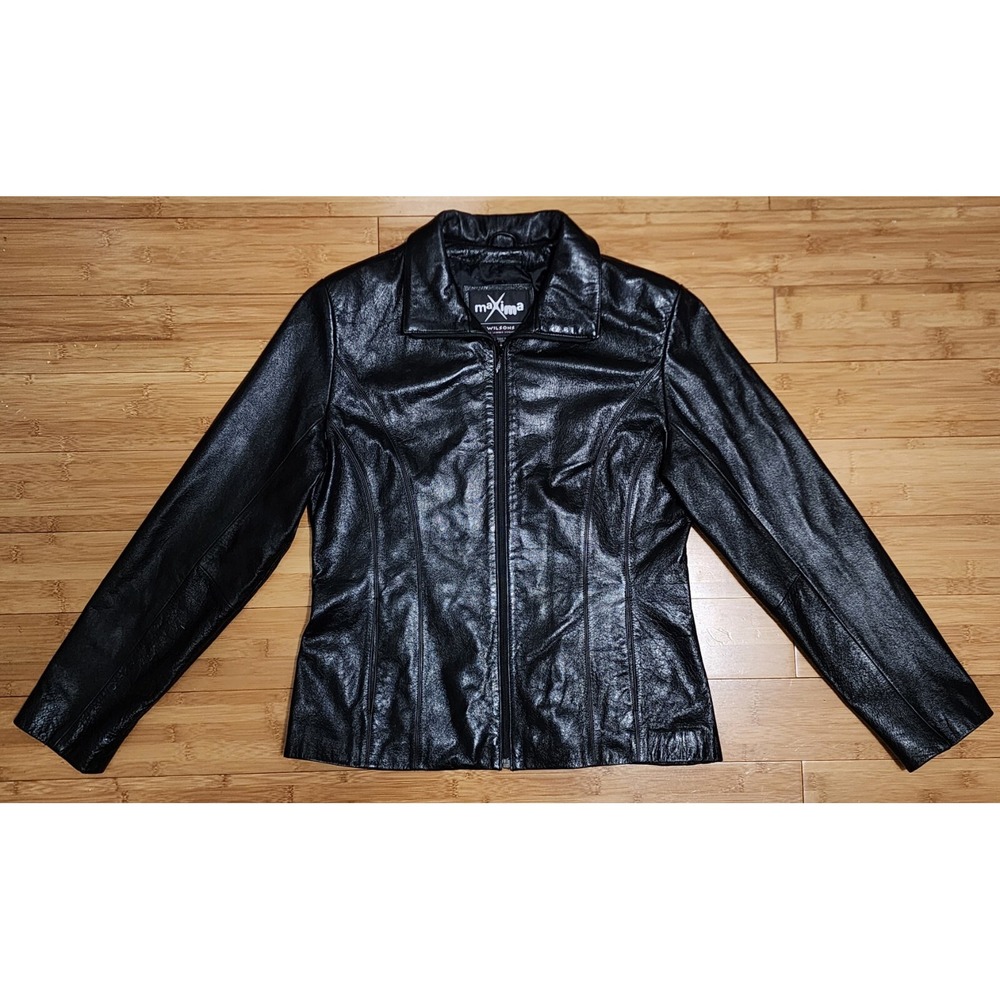 Wilson's Maxima Leather Jacket Women's Sz Medium Black Motorcycle Biker Full Zip